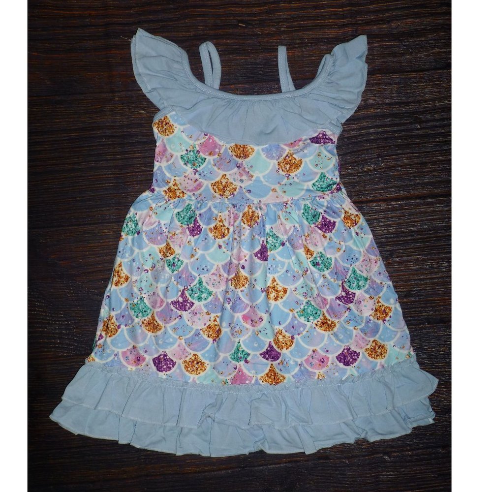 Boutique Mermaid Girls Blue Ruffle Dress